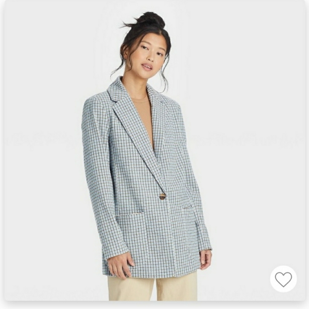 NWT A New Day Oversized Blazer Xs Blue Gray grid plaid coat
